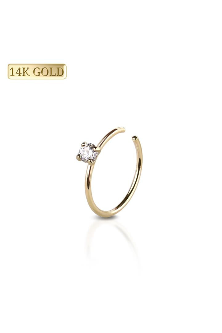 14K Yellow Gold 22G Single Prong Nose Hoop (8mm)